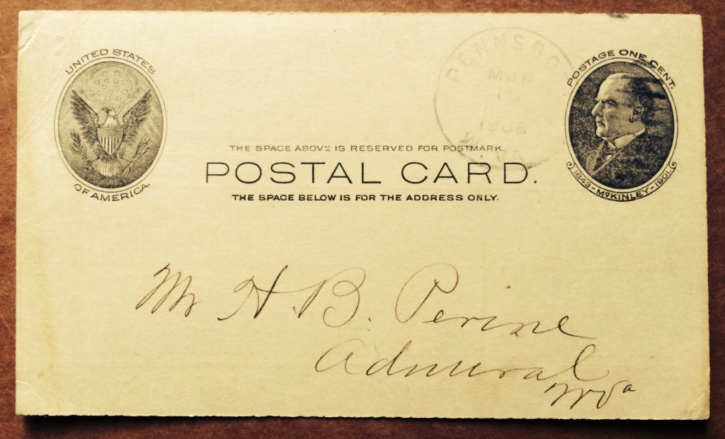 Postcard sent to H.B Perine confirming received payment.